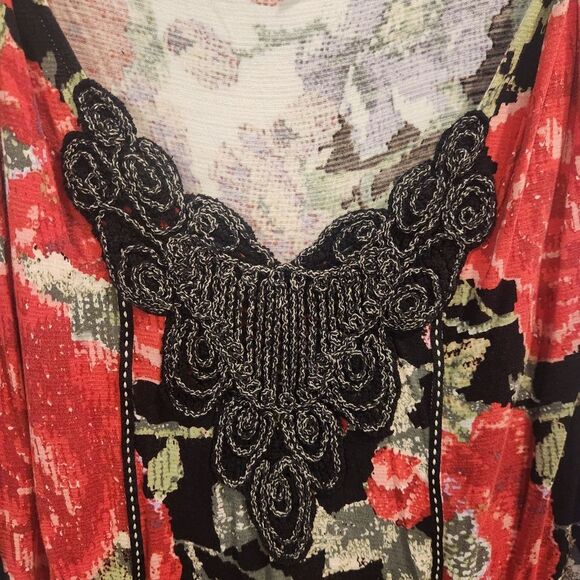 Anthropologie Meadow Rue Floral Sleeveless Tank Medium Red Pom Pom - Picture 3 of 6